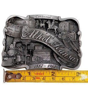 Athol KS Belt Buckle Kansas Centennial 1987 Horse Train Musical Music Notes